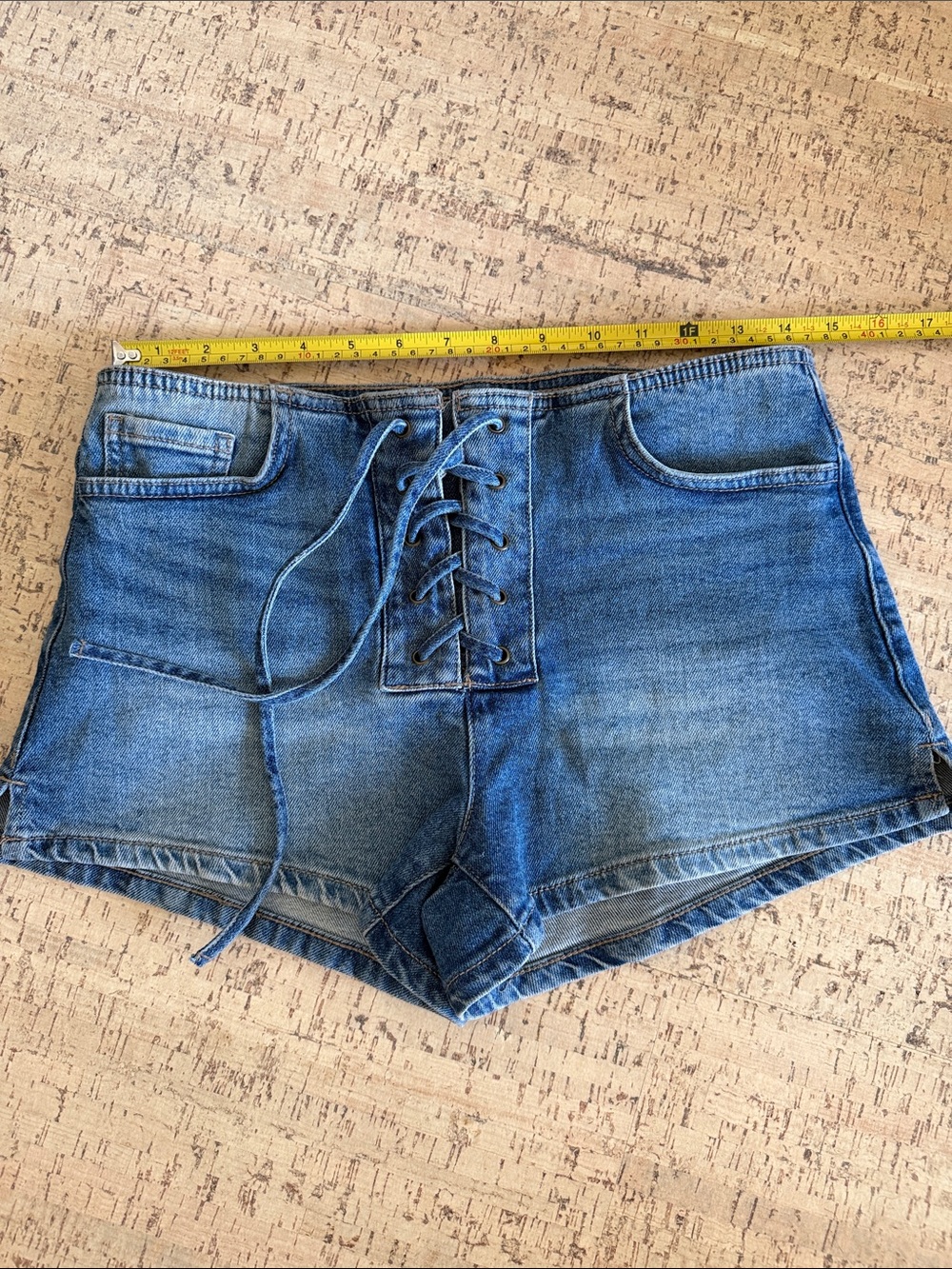 Lace-Up Denim Shorts Y2K Low Rise Blue Size Small